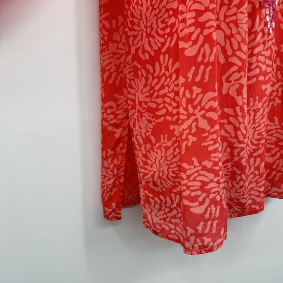 Amaya 100% Silk Embroidered Tunic Top Sz 44 US L Pink Coral Tropical Boho Flowy - Picture 5 of 13